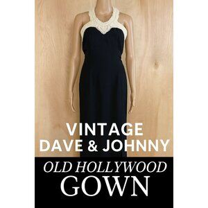Vintage Dave & Johnny Black Beaded Halter Evening Gown Dress USA Sz 9/10 Old Hol